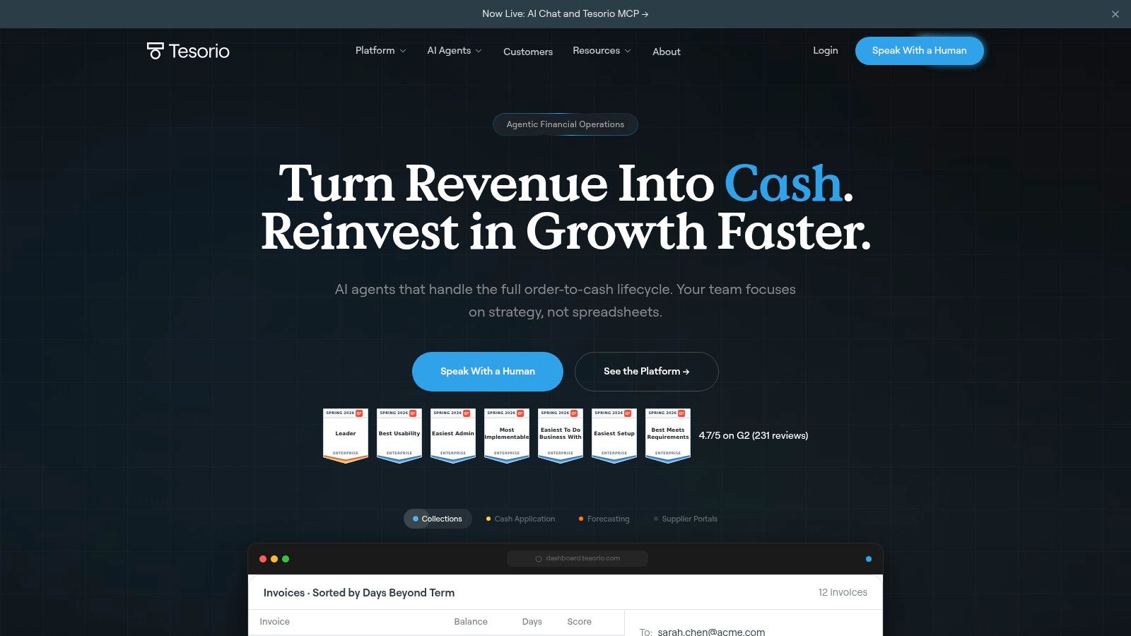 Tesorio, Cash-Flow Performance and AR Collections