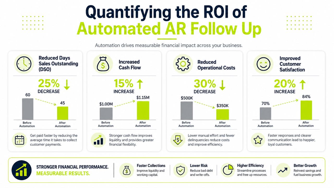 An infographic showing the financial benefits and ROI of using automated accounts receivable follow up systems.