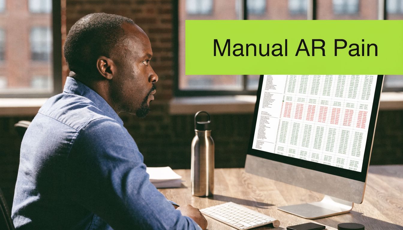 A professional man looks intently at a computer screen displaying complex financial data and spreadsheets.