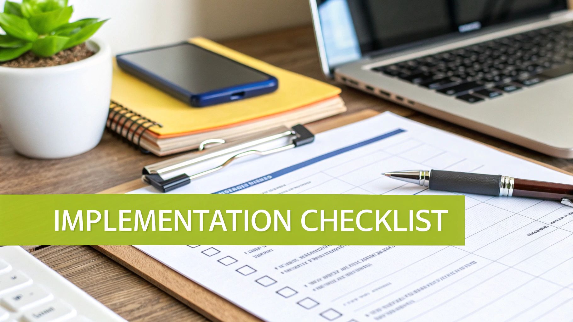 A professional reviews a checklist on a digital tablet, symbolizing a systematic approach to implementing AR automation.