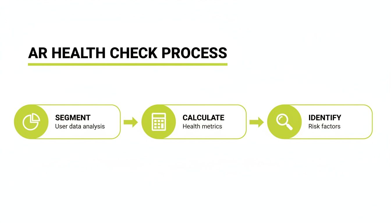A flowchart illustrating the AR Health Check Process: Segment, Calculate, and Identify steps.